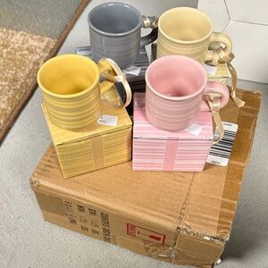 Striped Ceramic Mug Set - Yellow, Pink, Gray, Cream